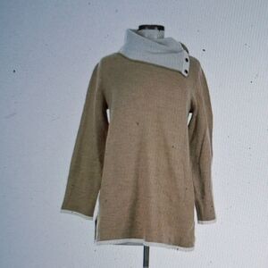 Elegant Cowl Neck Sweater in Tan and Cream